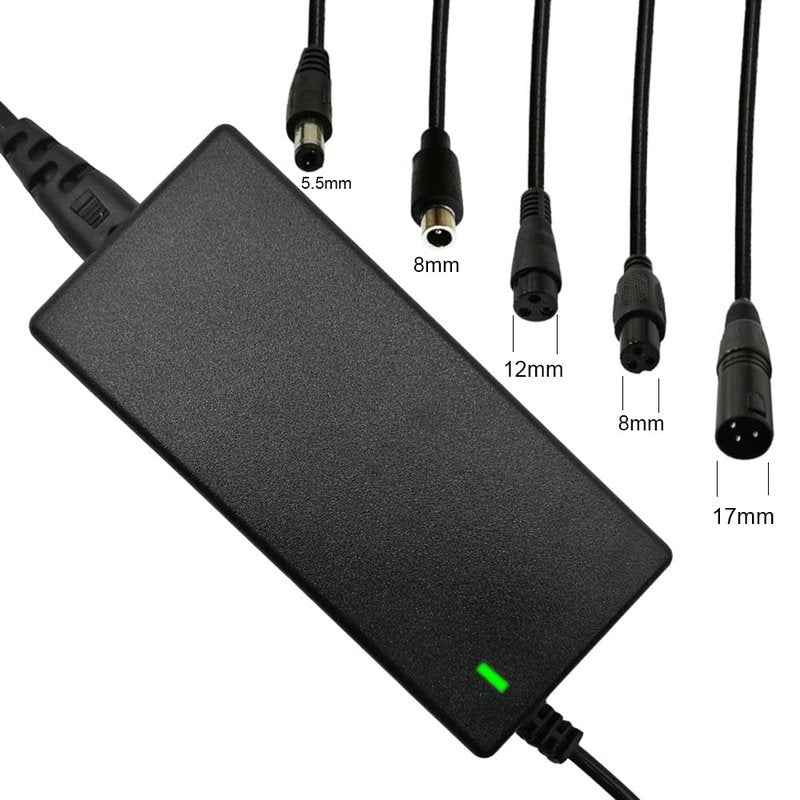 42V 2A Charger 5 Plugs for Scooter 36V Lithium Battery, Pack DC 5.5 * 2.1 /DC 5.5 * 2.5mm/ 8mm 3 Prong/ 8mm RCA/ 3-Pin Male XLR Connector