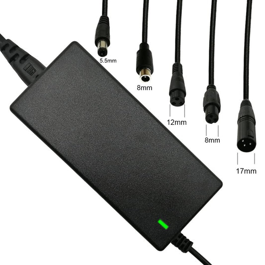 42V 2A Charger 5 Plugs for Scooter 36V Lithium Battery, Pack DC 5.5 * 2.1 /DC 5.5 * 2.5mm/ 8mm 3 Prong/ 8mm RCA/ 3-Pin Male XLR Connector