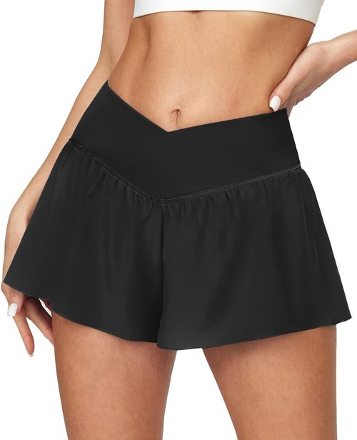 Ewedoos Athletic Shorts - High-Waisted Flowing Running Skorts for Women | Stylish Butterfly Design