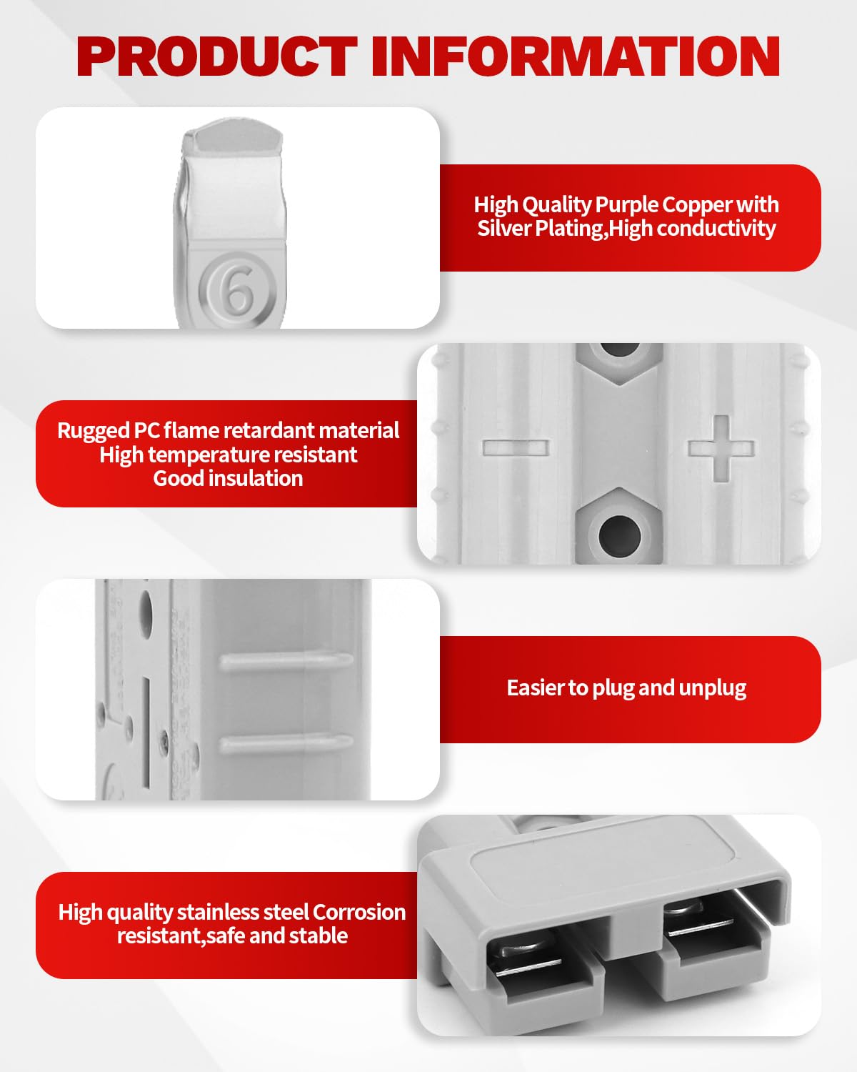 50A-600V Battery Quick Connect/Disconnect with 7/8/10/12 AWG, 6PCS Jumper Cable Plug Connector, Compatible with Anderson Connector for Rescue Winch, Motor Recovery, Winch Trailer, Traction System