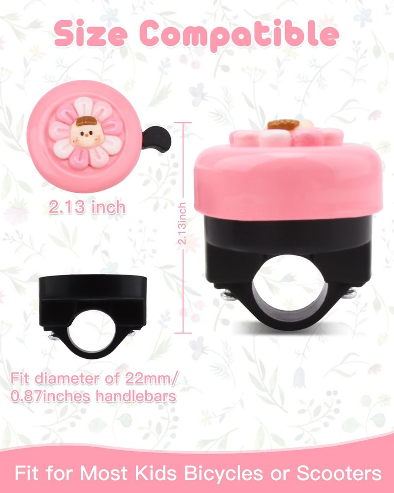 YOKWER Bike Bell for Kids Girls Boys, Aluminum Toddler Bike Bell with Loud Crisp Sound, Flower Bicycle Bell Alert Ring for Children Bicycle Scooter (Cyan)