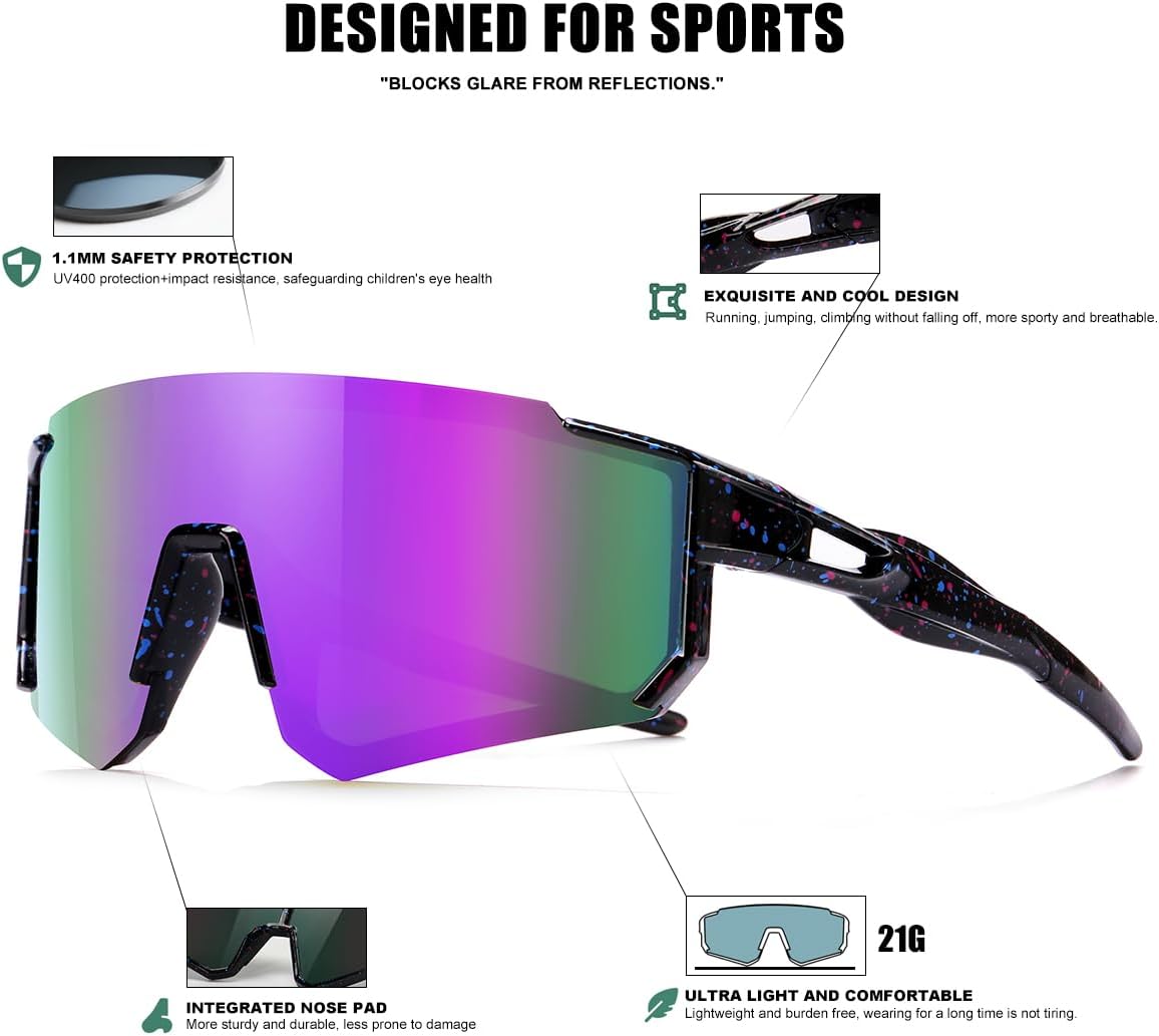 SEKKAF Kids Sunglasses - UV Protection Youth Baseball & Softball Sports Glasses for Boys & Girls