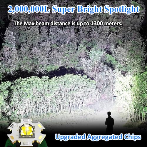 Rechargeable Spotlight, 2,000,000L High Lumens 350¡Æ Rotatable Led Solar Spot Lights Outdoor Handheld Long Range Flashlight with 9 Modes, Solar Panels, USB C for Fishing Boating