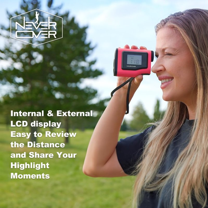Never Over Range Finder Golf 1100 Yard, Golf Rangefinder with Slope and LCD Screen, Range Finder Golf Flag Lock Tech and Vibration, Colorful Pink, Blue, Red and Yellow (red)