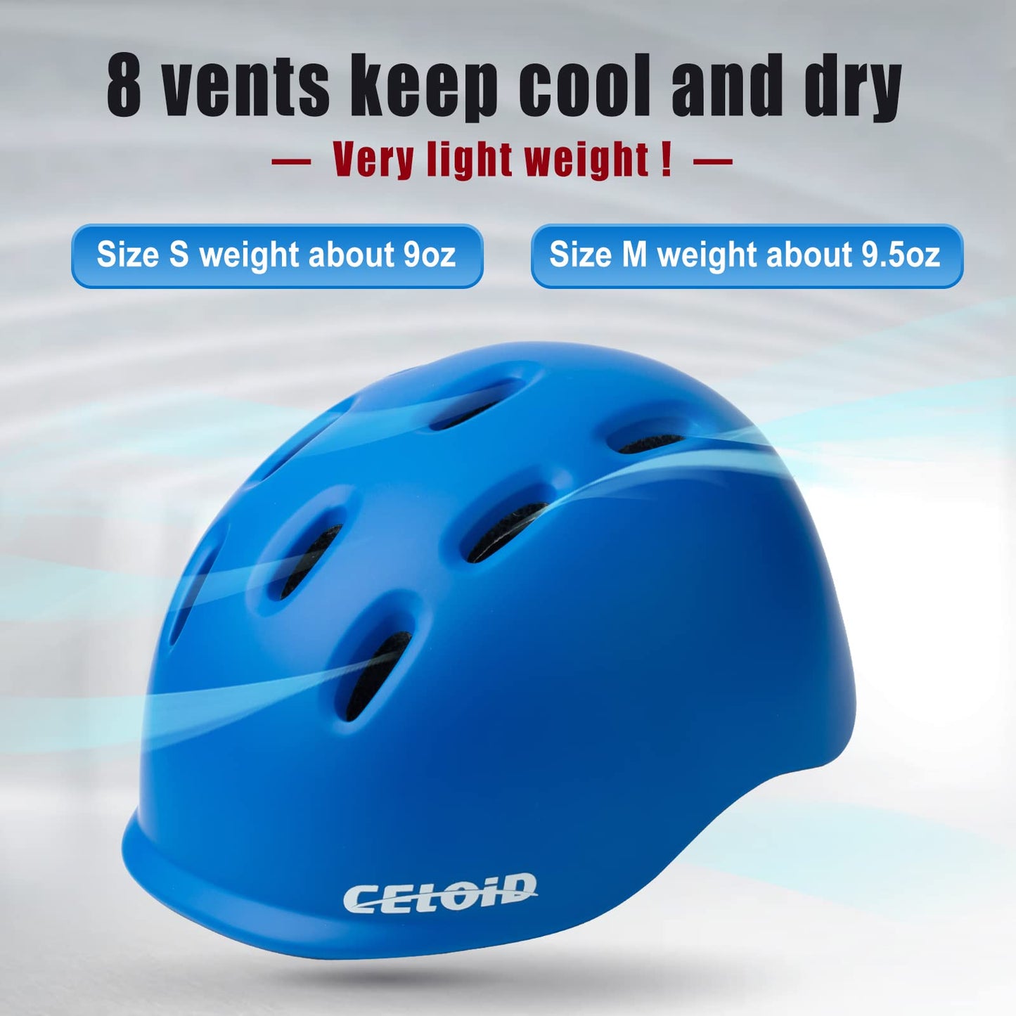 CELOID Kids Helmet,Baby Bike Helmets for Ages 8-10-16 Years Boys Girls,Adjustable Multi-Sport Cycling Skateboard Roller Skat Scooter Rollerblade Balance Skateboarding Helmet,SkyBlue