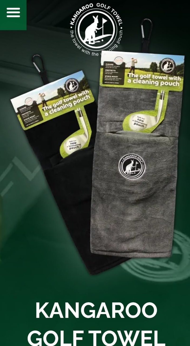 The Original Kangaroo Golf Towel – Premium French Terry Golf Towel with Built-in Cleaning Pouch, Super Absorbent & Quick Dry (Black or Grey)