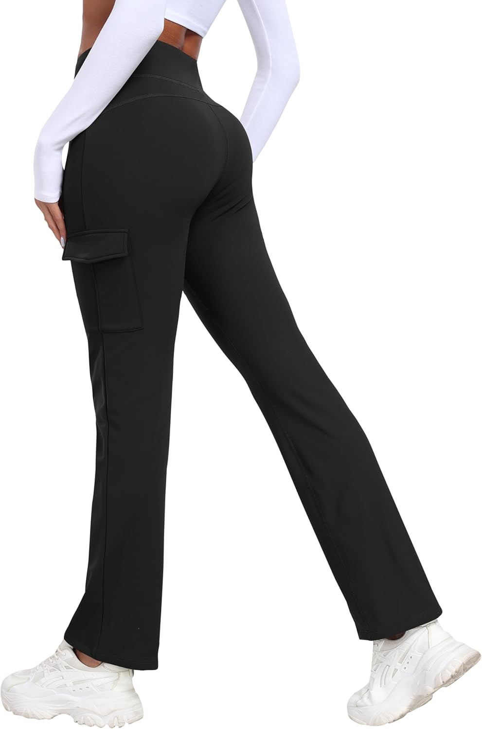 MoFiz Women's Fleece Lined Cargo Pants - Water Resistant Thermal Leggings | Black, Size L