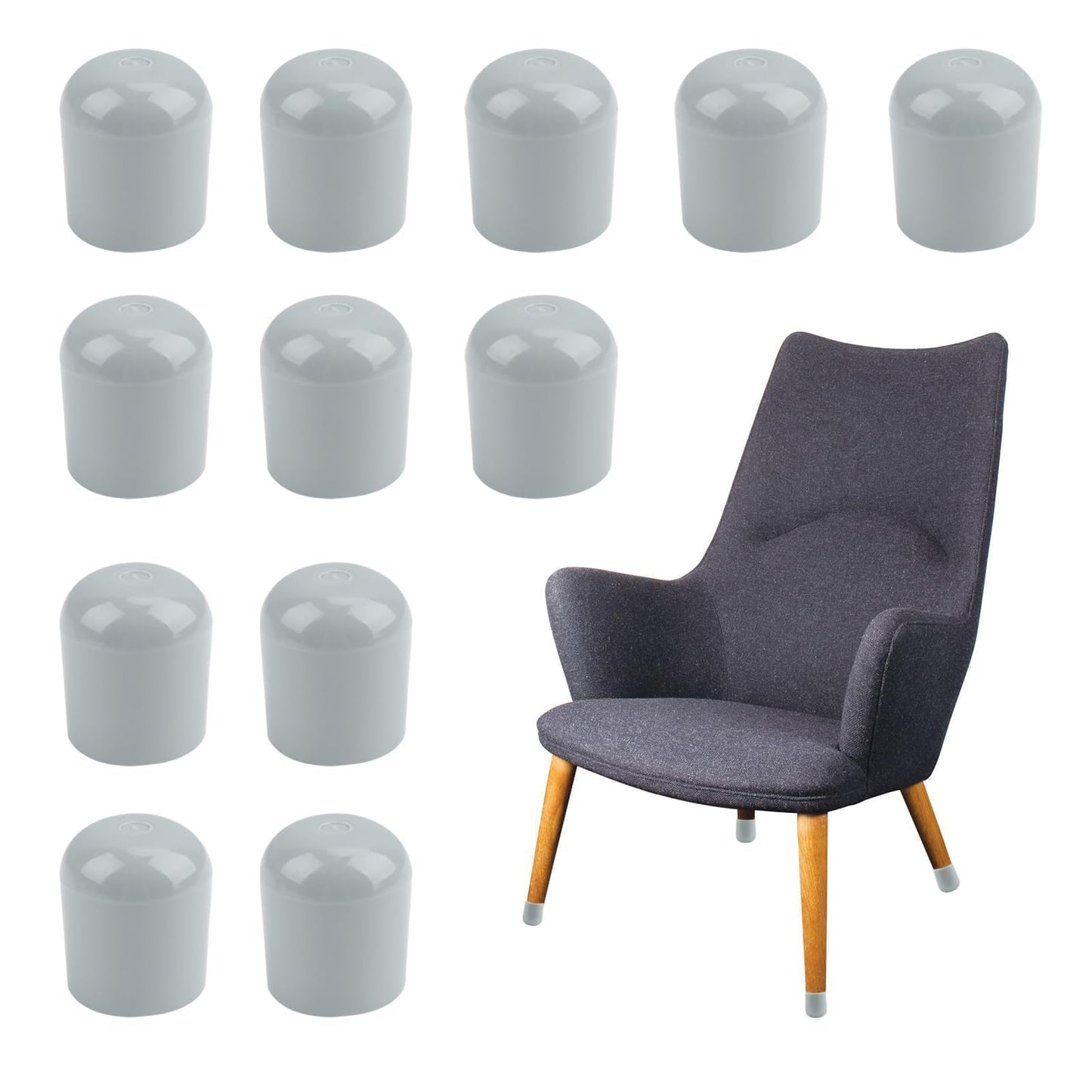 Folding Chair Leg Caps,Rubber Chair Leg Caps 7/8 Inch Heavy Duty Chair Caps for Legs Glides Round Rubber Feet for Furniture,Hardwood Floors Metal and Padded Folding Chairs Legs Caps Gray 12Pcs