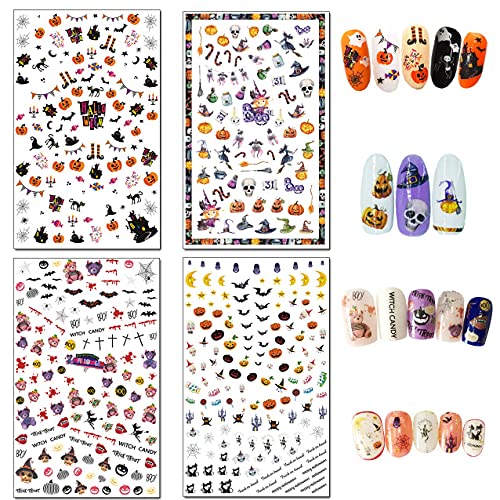 Halloween Nail Decals - 1500 Pcs Self-Adhesive Stickers, 12 Sheets
