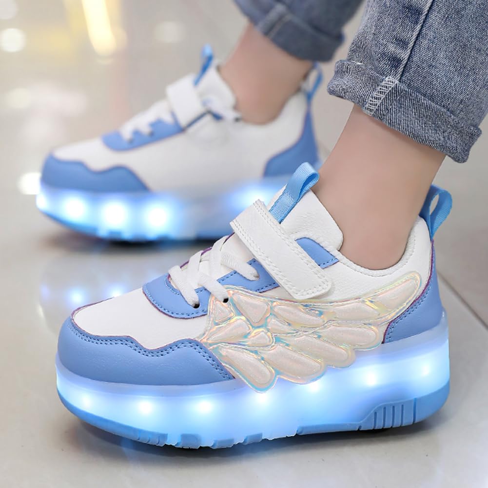 Nsasy Kids Roller Shoes Boy Girl Sneakers with Wheels Become Sport Sneaker with Led for Christmas Birthday Children Show Gift