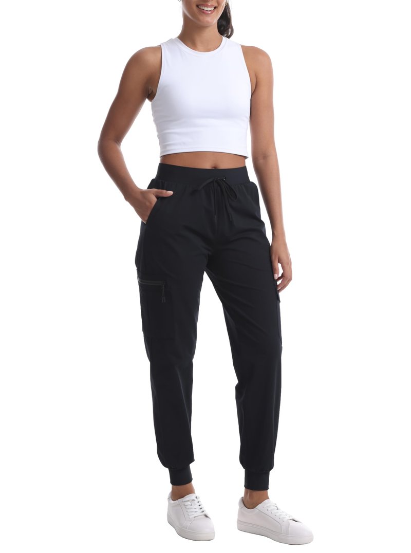 zsenoxaxi Women's Lightweight Hiking Pants - Water Resistant Casual Travel Joggers with Zippered Pockets for Golf Camping(Black,M)