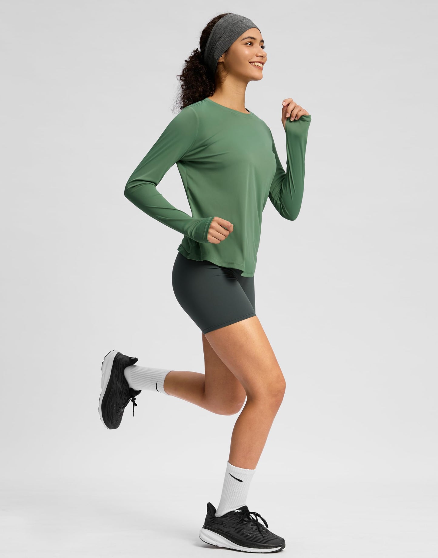 Soothfeel Women's Long Sleeve Running Shirts Workout Tops Athletic Gym Hiking T-Shirts Moisture Wicking Quick Dry Lightweight Stretchy Green M
