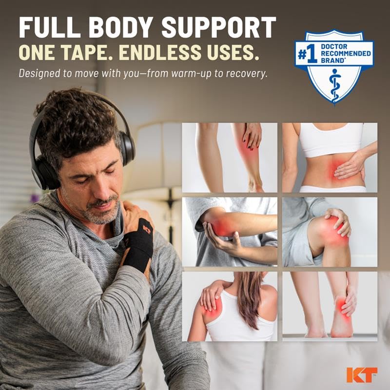 Kinesiology Athletic Tape - Original Cotton, 20 Precut Strips, Black