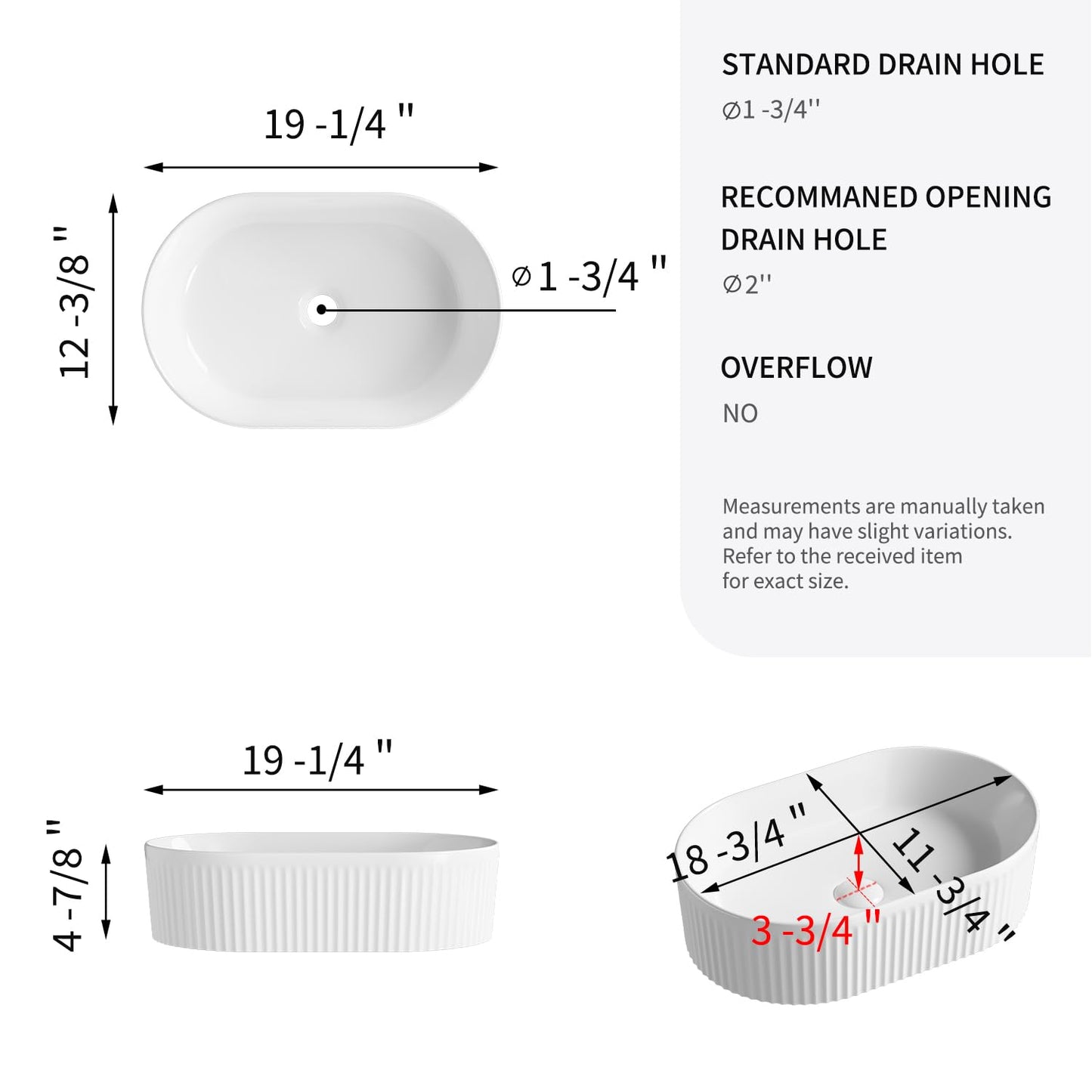 Oval Bathroom Sink Above Counter, OCEALAGOON 19″ x 12″ White Porcelain Vessel Sink, Modern Vanity Bowl Sink, Art Ceramic Wash Basin