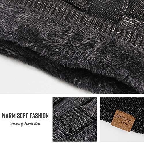 Warm Slouchy Beanie Hat for Men - Black Knit Winter Cap