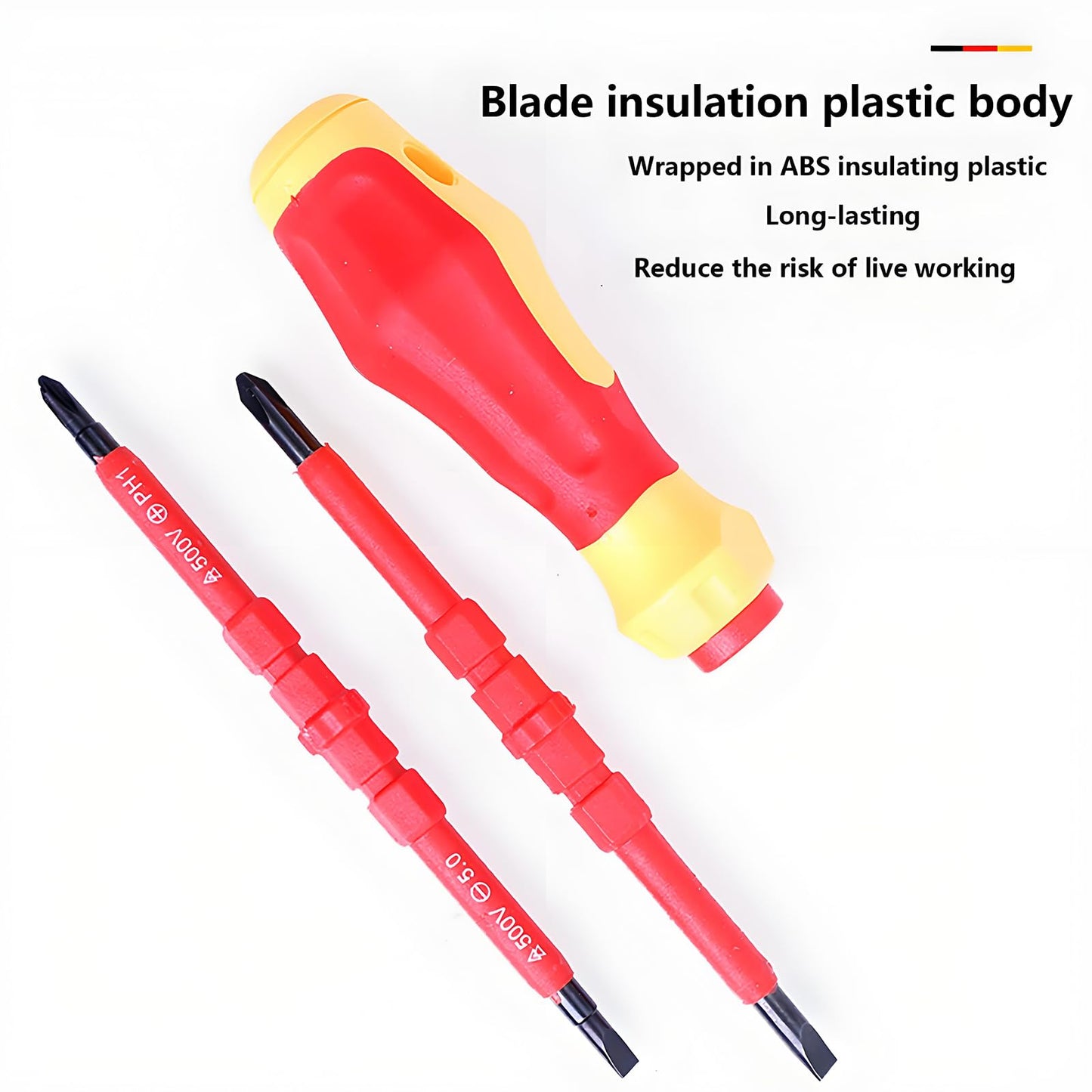 Insulated Screwdriver Set for Electricians – Ergonomic Handle, Magnetized Tips, Durable for Electrical Work, Receptacle & Outlet Screwdriver, Multi-Tool (3 in 1)