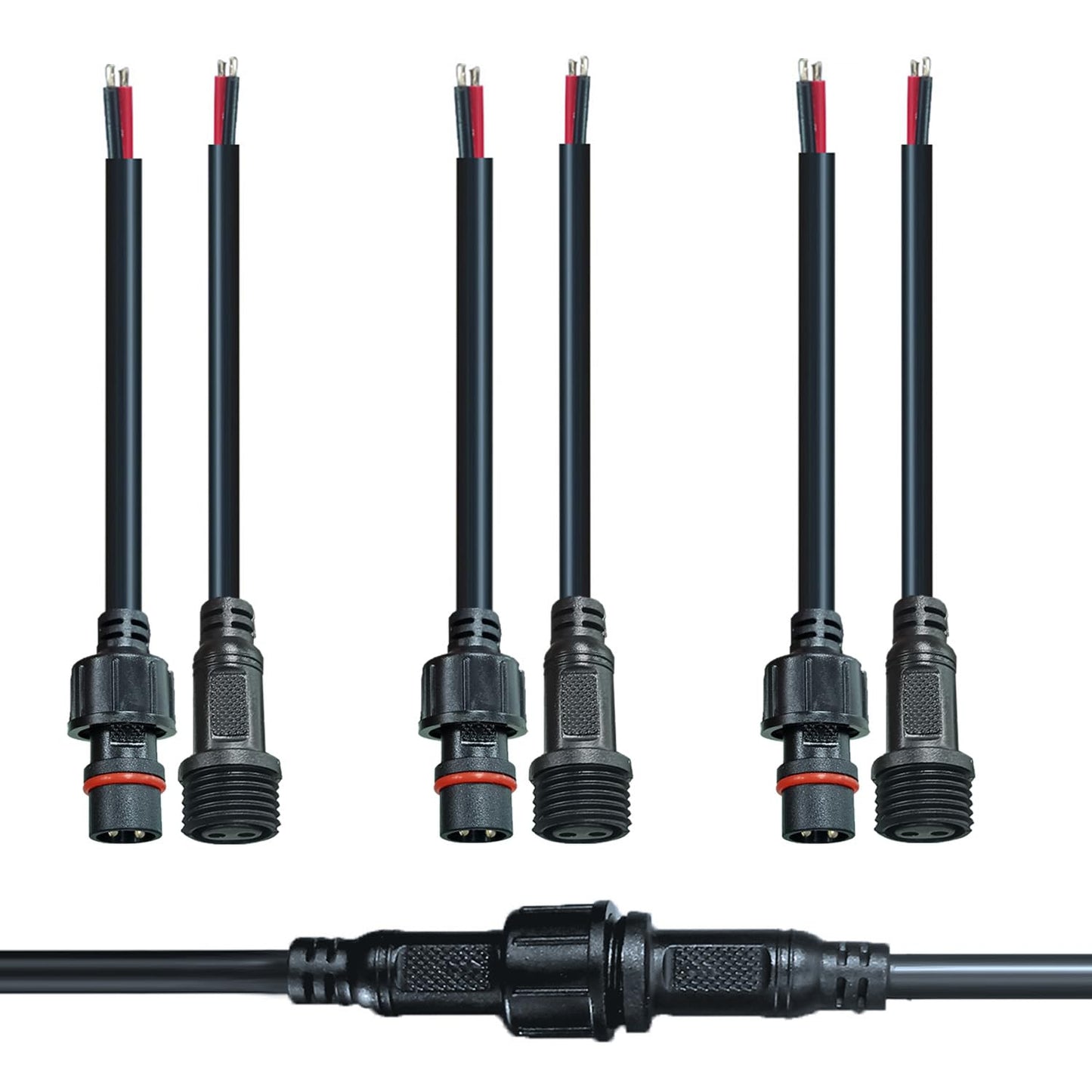 NEWNEWLIU 2Pin Waterproof Connector,2 Wire Electrical Connector,with 18AGW 20CM Male Female Plug LED Connector,for Car,Truck,Boat,Indoor/Outdoor LED Strip Lights(4Pairs)