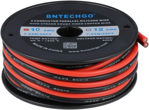 BNTECHGO 10 Gauge Silicone Wire Spool - High-Temperature 600V Red & Black | 25ft Stranded Tinned Copper for LED Strips