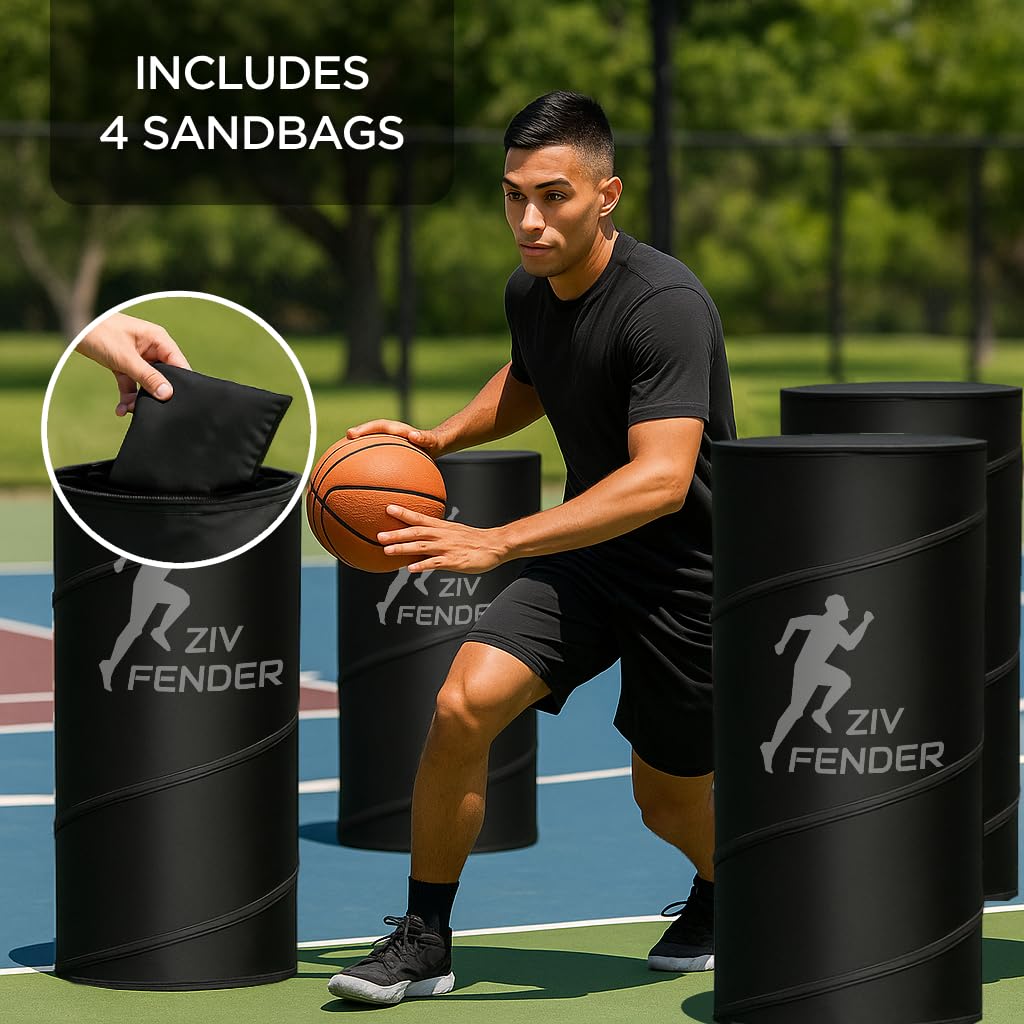 ZivPlay Pop Up Defender Soccer and Basketball Defender Dummy Practice Equipment for Defence Training Drills with Pack of 3 Pop Up Barrels Sand Bags and Carry Bag Color Black