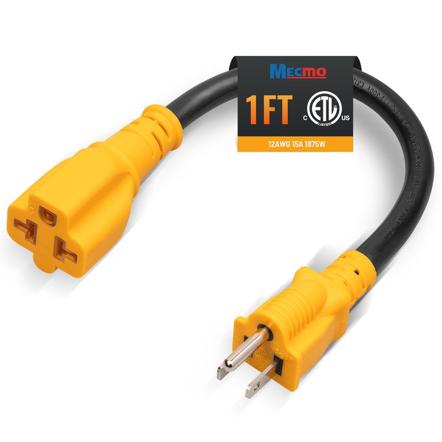 MECMO 12 inch 15 Amp Household to 20 Amp AC Power Adapter Cable 12AWG, [4 in 1] NEMA 5-15P to 5-15R, 5-20R, 6-15R, 6-20R T Blade Adaptor, 15A 125V to 20A 250V, 15Amp 125V to 20Amp 250V Extension Cord