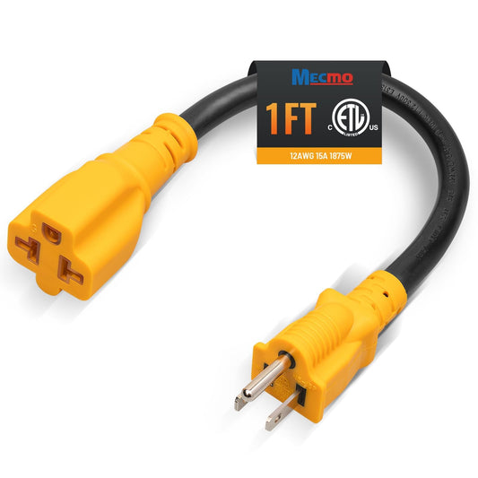 MECMO 12 inch 15 Amp Household to 20 Amp AC Power Adapter Cable 12AWG, [4 in 1] NEMA 5-15P to 5-15R, 5-20R, 6-15R, 6-20R T Blade Adaptor, 15A 125V to 20A 250V, 15Amp 125V to 20Amp 250V Extension Cord