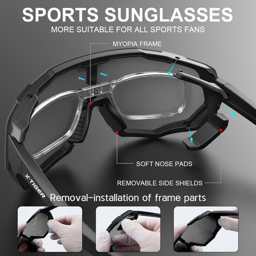 X-TIGER Polarized Cycling Glasses Men Women 5 Interchangeable Lenes UV400 Sports Sunglasses Baseball Running Fishing…