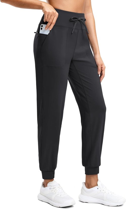 G Gradual Women's High-Waisted Joggers - Tapered Sweatpants with Zip Pockets for Gym & Travel