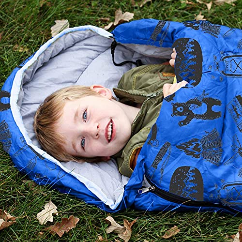ANJ Outdoors Kid Mummy Sleeping Bag Blue for Kids up to 4'3" - 4 Season Lightweight Backpacking
