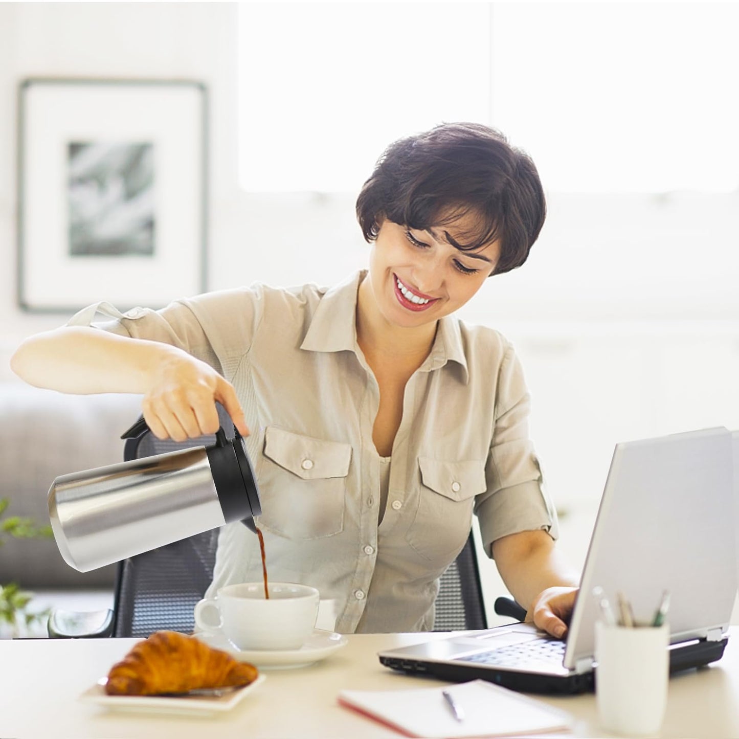 GearRoot 28oz Thermal Coffee Carafe Insulated Coffee Pot, Small Stainless Steel Coffee Carafes For Keeping Hot, Double Walled Insulated Vacuum Flask Pot for Tea Hot Water Coffee Beverage