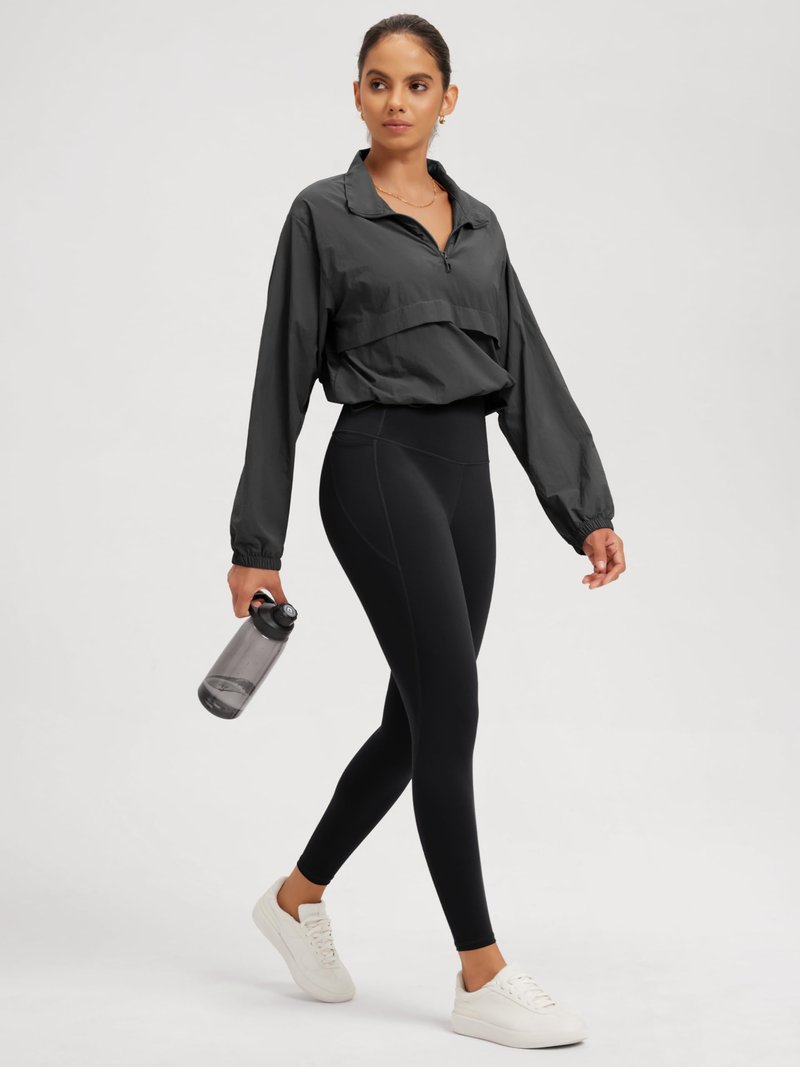 ODODOS Tummy Control 7/8 Compression Leggings for Women 25" High Waist Workout Yoga Pants with High-Positioned Pockets, Black, Large