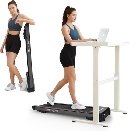 GOYOUTH 2 in 1 Under Desk Electric Treadmill - Motorized Walking & Jogging Machine with Remote Control & LED Display for Home/Office Use