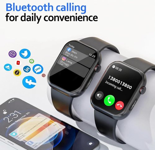 Health Smart | Fitness Tracker Smart Watch for Men & Women - 1.87'' Large Display, Heart Rate & Sleep Monitor, IP68 Waterproof, Black