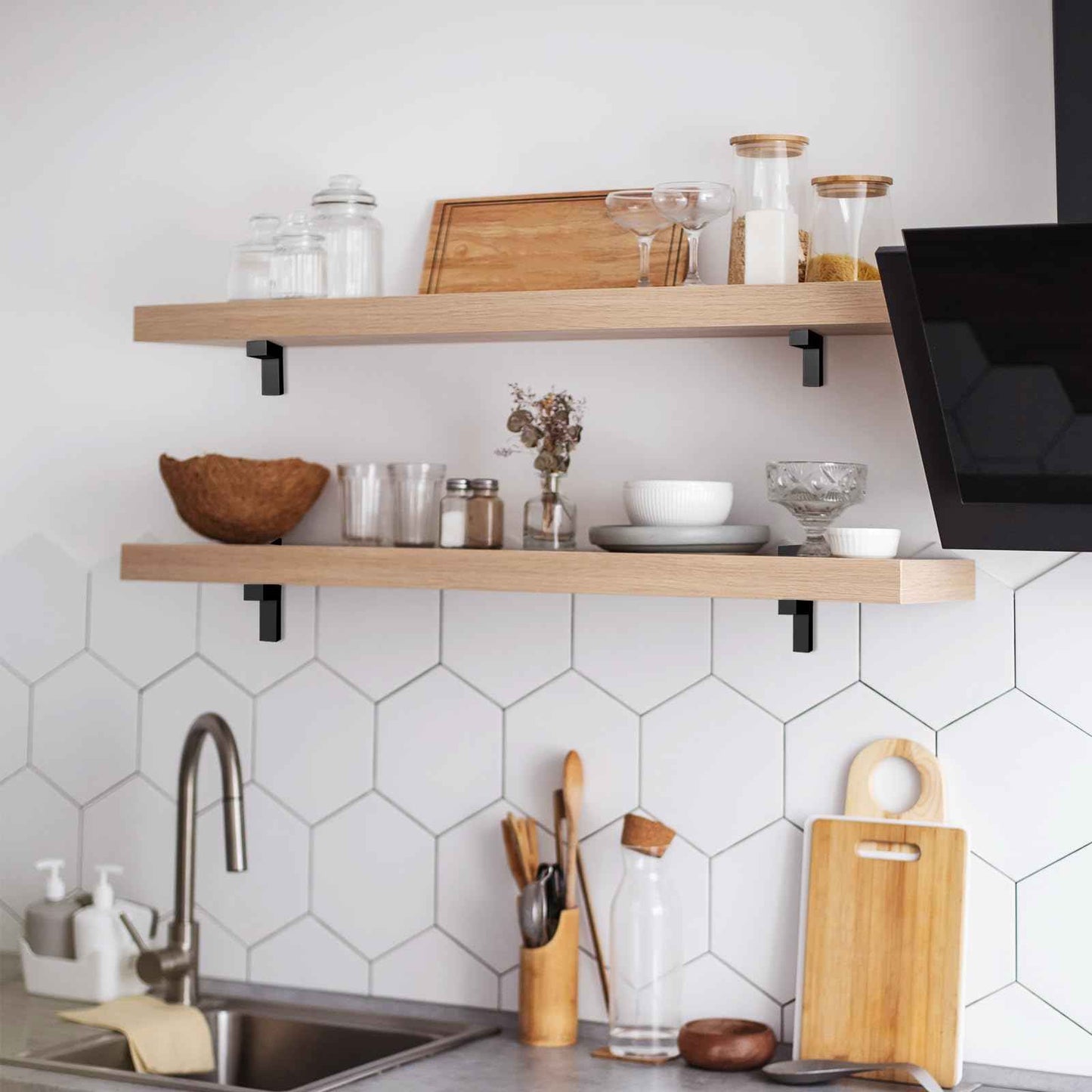 Floating Wood/Glass Shelf Bracket 4 Pcs Glass Shelves Mounting Brackets for 3~28mm Glass Clamps Clip Support Hardware for Wood Shelving, Home Deco, Bathroom Accessories, Cabinets Doors