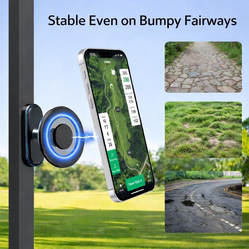 meexzoom Magnetic Phone Holder for Golf Cart, 360° Rotation Phone Mount with Strong Magnet, Compatible with MagSafe iPhone 12-17 & Android, Fit for EZGO Yamaha Golf Accessory, for Golfer