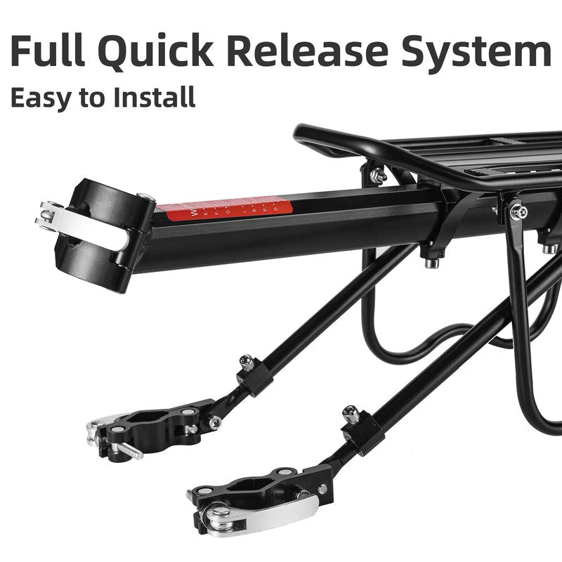 ROCKBROS Rear Bike Rack Bicycle Cargo Rack Full Quick Release Adjustable Bicycle Carrier Bike Luggage Rack for Back of Bike Aluminum Alloy 115 lbs Capacity Bike Accessories Black