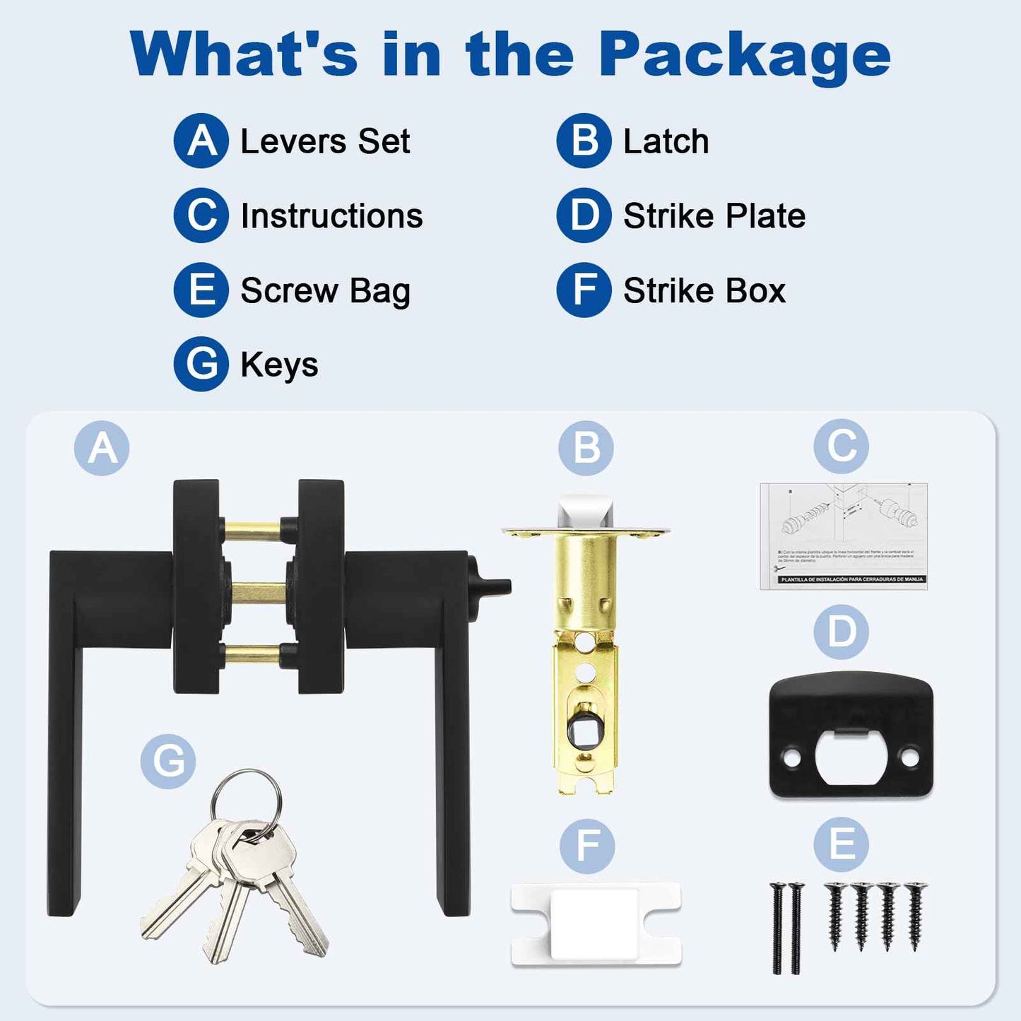 Estmoon Entry Door Handle, Black Door Knob with Lock and Key, Entrance Front Door Lock Heavy Duty Keyed Exterior Door Knob for Bedroom, Bathroom, Front Door, Office, 1 Pack