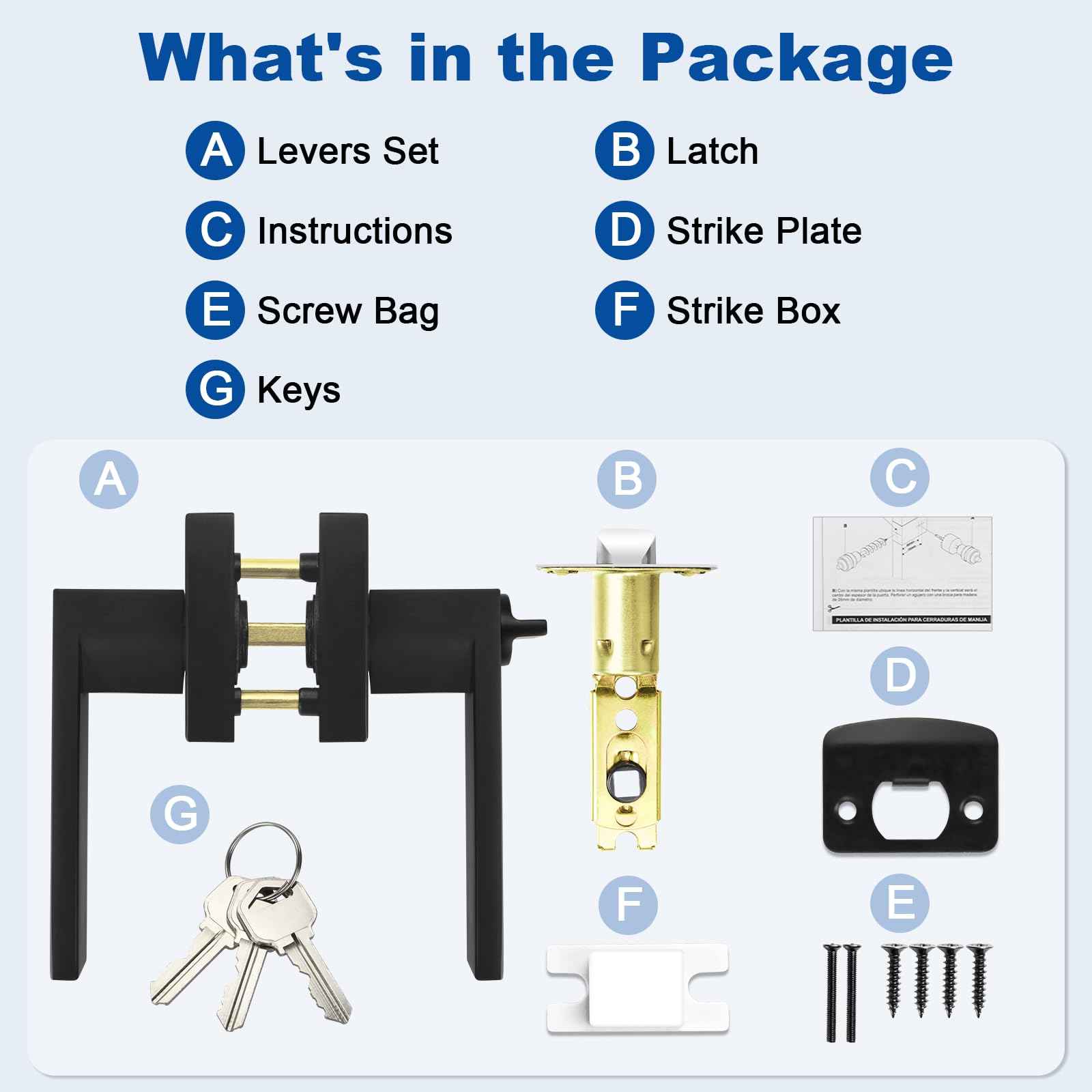 Estmoon Entry Door Handle, Black Door Knob with Lock and Key, Entrance Front Door Lock Heavy Duty Keyed Exterior Door Knob for Bedroom, Bathroom, Front Door, Office, 1 Pack