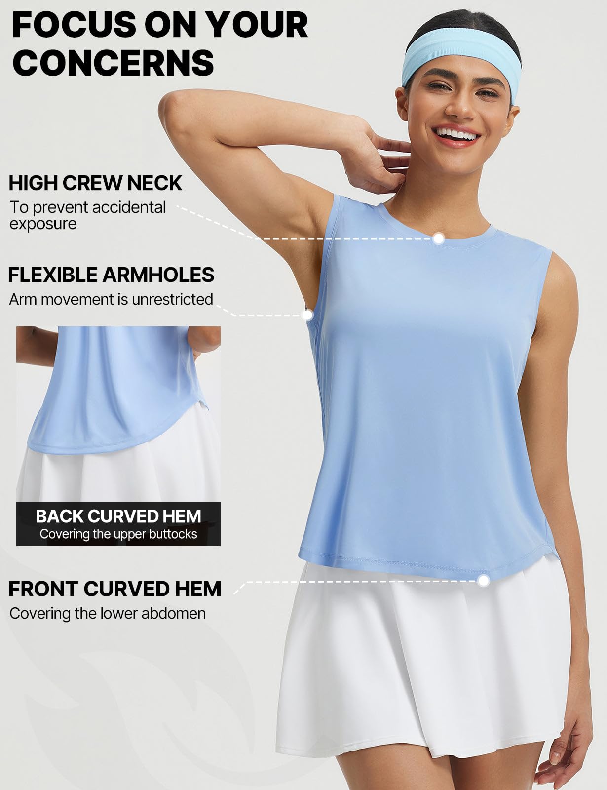 baleaf Women's Sleeveless Athletic Tops Breathable Lightweight Quick Dry Loose Fit Workout Tank Tops for Women Running UPF 50+ Tennis Light Blue M