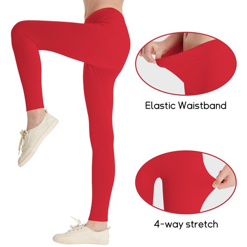 QBK Girls' Organic Cotton Leggings 2T 3T 4T 5T to 12 Years - Ultra Soft & Comfortable Footless Tights for Toddler to Kids(Red,6Y)