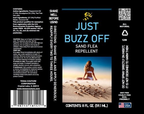 JUST Buzz Off Sand Flea Repellent - All Natural, DEET-Free, PICARIDIN Free - 8 FL. OZ. - Large