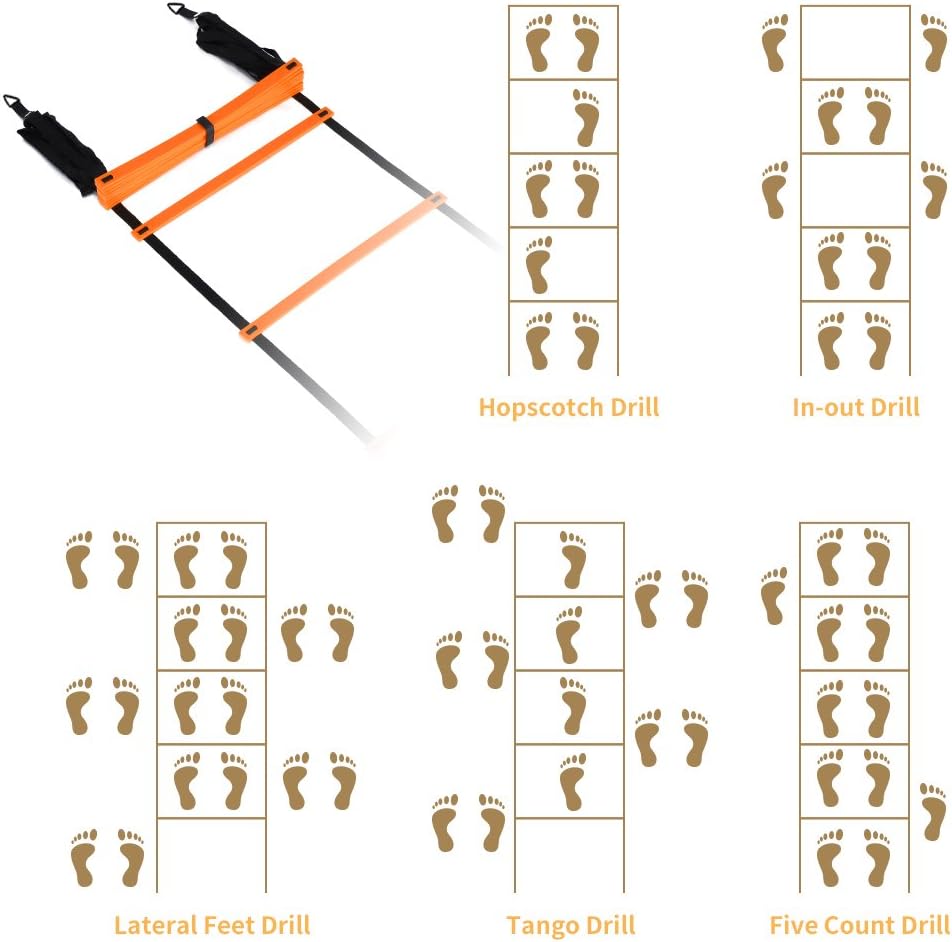 YISSVIC Agility Ladder - 20 Feet with 12 Adjustable Rungs & Accessories for Speed Training | Includes Carry Bag, Cones & Stakes