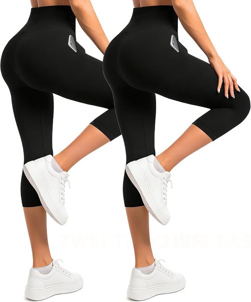 Ipletix Capri Leggings - High Waisted Buttery Soft Opaque Yoga Pants with Pockets | 2-Pack for Women