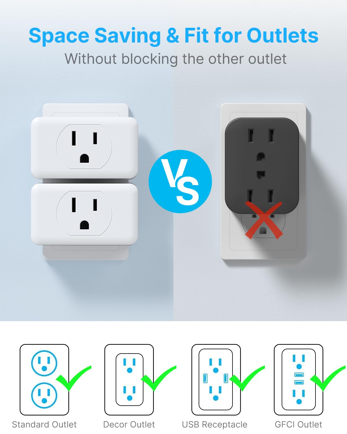 Multi Plug Wall Outlet Extender 2 Pack, VINTAR Electrical Multiple Outlet Splitter, 3 Way Plug Adapter, Small Wall Expander for Home Office Dorm Cruise Ship Travel Essentials