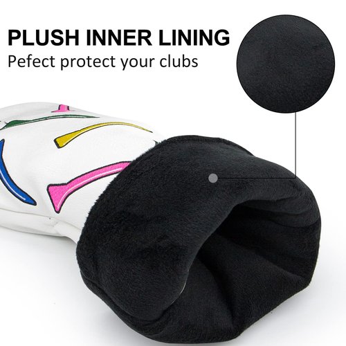 Golf Club Covers Colorful Tee Driver Cover Fairway Wood Headcover Hybrid Cover Leather 3 Wood Headcovers Mallet Putter Headcover Blade Putter Cover for Most Brands