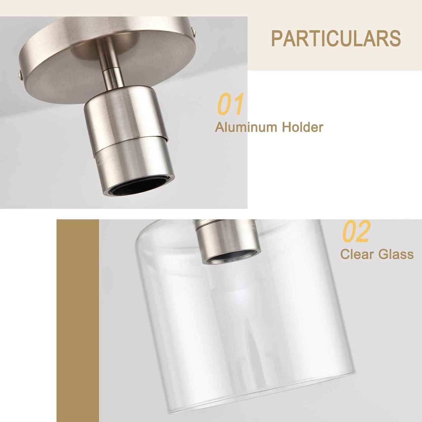 Brushed Nickel Semi Flush Mount Ceiling Light Fixture - Modern 2-Pack for Hallway & Entryway