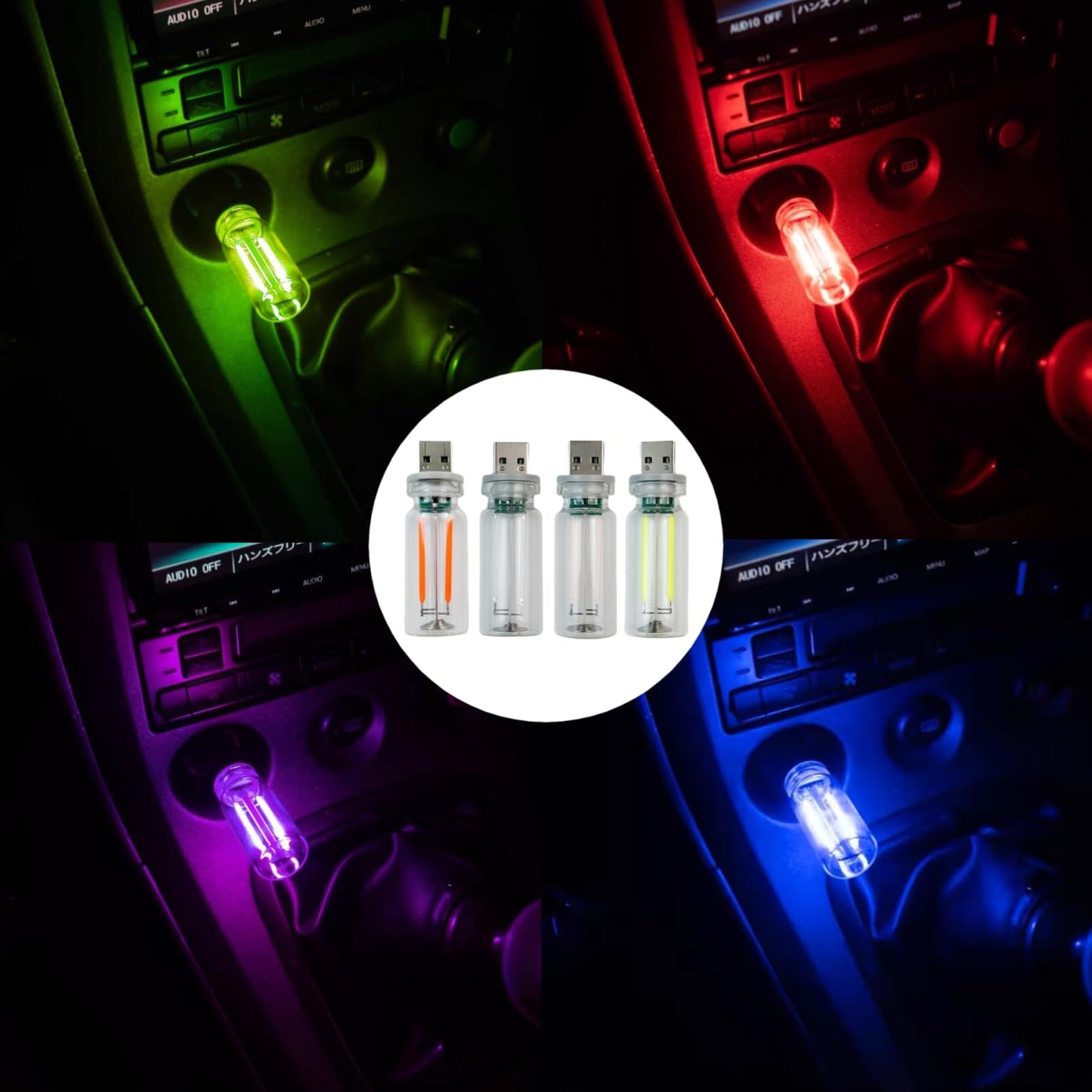 Poteital 4PCS Dimmable USB Touch Control Led Night Lights, Glass Plug in USB Light Bulbs, Cute Interior Car Lights, Retro Led Ambient Lighting, Small Mood Lamp for Bedroom, Hallway, Nursery, Camping