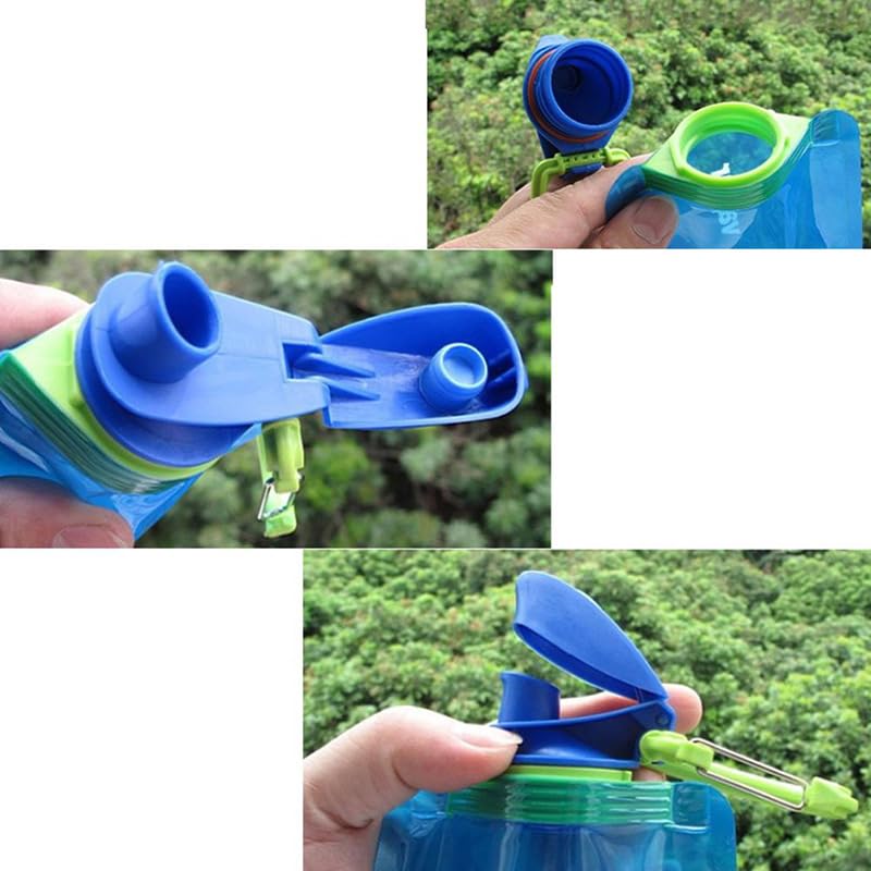 Collapsible Water Bottle – 23oz Leakproof Portable Bottle, White+Blue