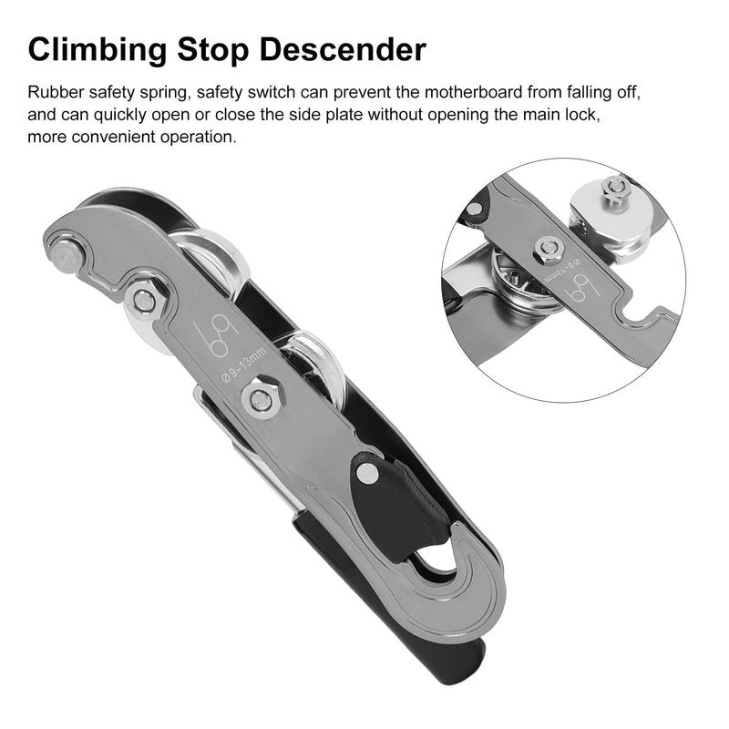 Topyond Hand Stop Descender, Professional Rock Climbing Descender & Ascender Set, Rappelling & Abseiling Device with Rope Stopper, Essential Climbing Gear for 9-13mm Rope, Belay Device