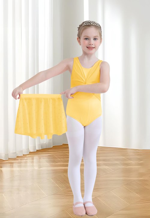 DAXIANG Ballet Leotards with Shiny Dance Skirt Sleeveless Gymnastics Leotard for Girls Toddler Dance Dress Outfit Yellow Size 9-10 Years