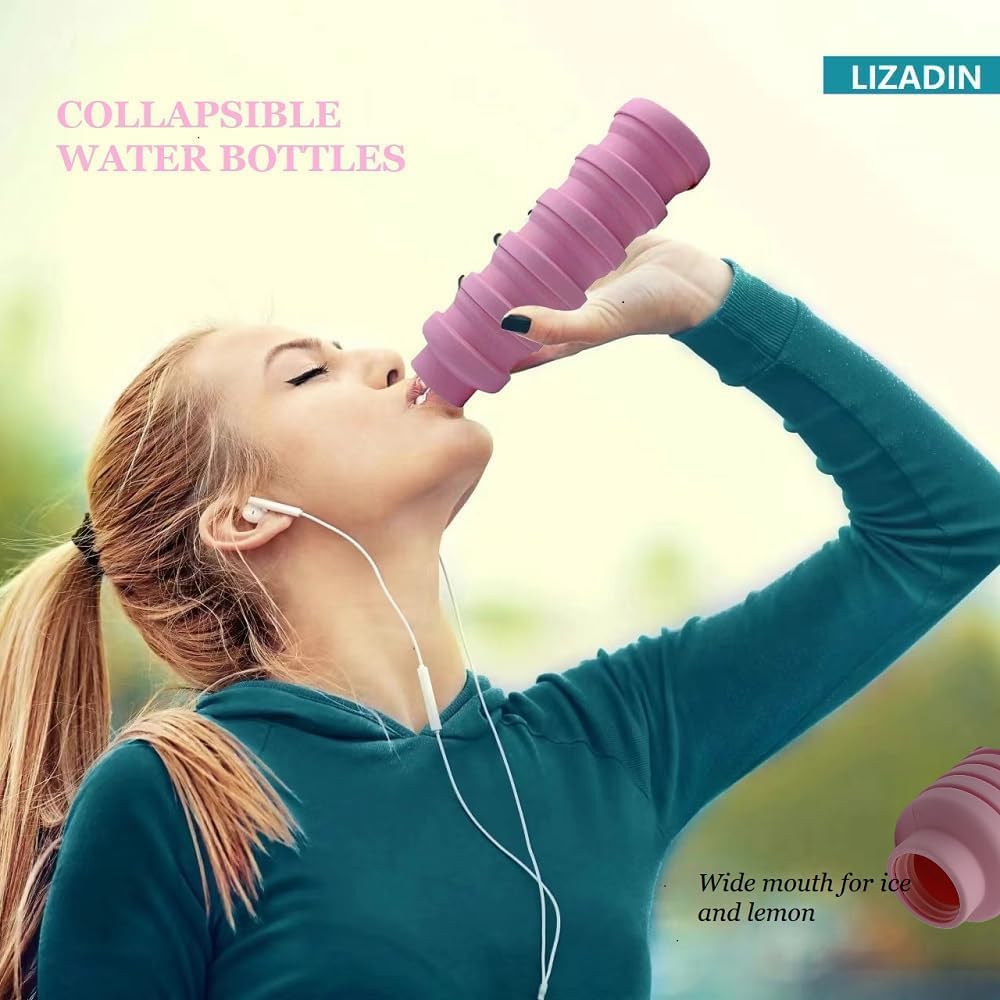 Skiennix Collapsible Water Bottles - BPA-Free Silicone Travel Bottles | 2-Pack, Lightweight & Portable (Black & Aqua Blue)